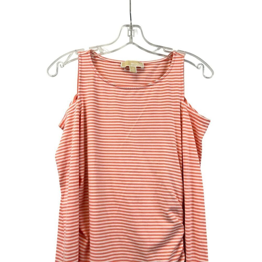 Michael Kors Cold Shoulder Top Pink/White Striped Zipper Side Size Medium